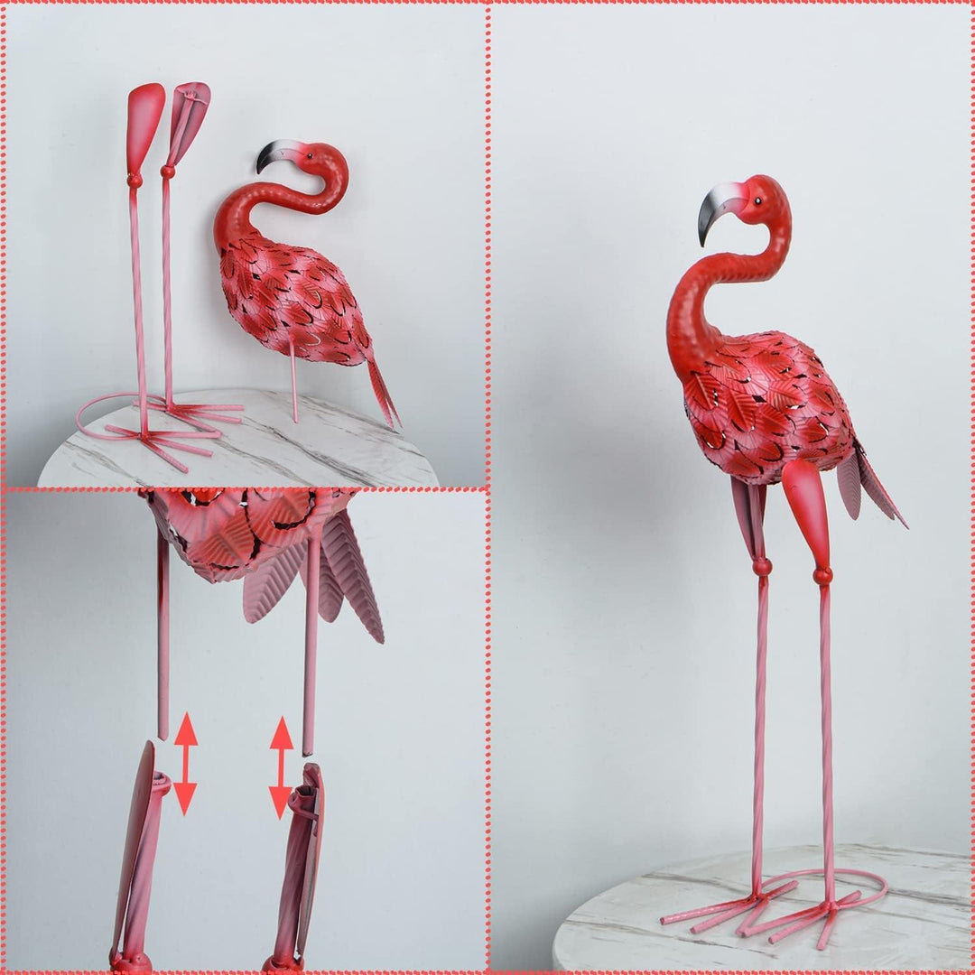 AOFOX Flamingo-Gartenstatuen und Skulpturen, 2 Stück Metall, grosse rote Flamingo-Vogelgarten-Kunst-