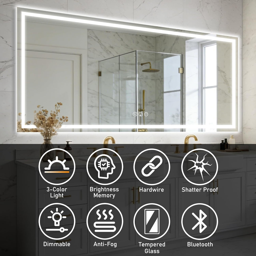 Bluetooth Badspiegel mit Beleuchtung LED, 80x180cm Spiegel mit Light, Wandspiegel mit Frontbeleuchtu