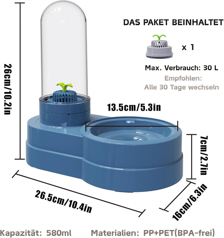 Wasserspender für Katzen und Hunde, 580 ml Automatischer Schwerkraft Haustier Trinkbrunnen mit Filte