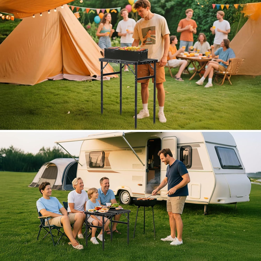GARLLEN Grilltisch klappbar, 60x40cm & 3 Höhenverstellbar(27/51/75cm), Leicht und Tragbar, Klapptisc