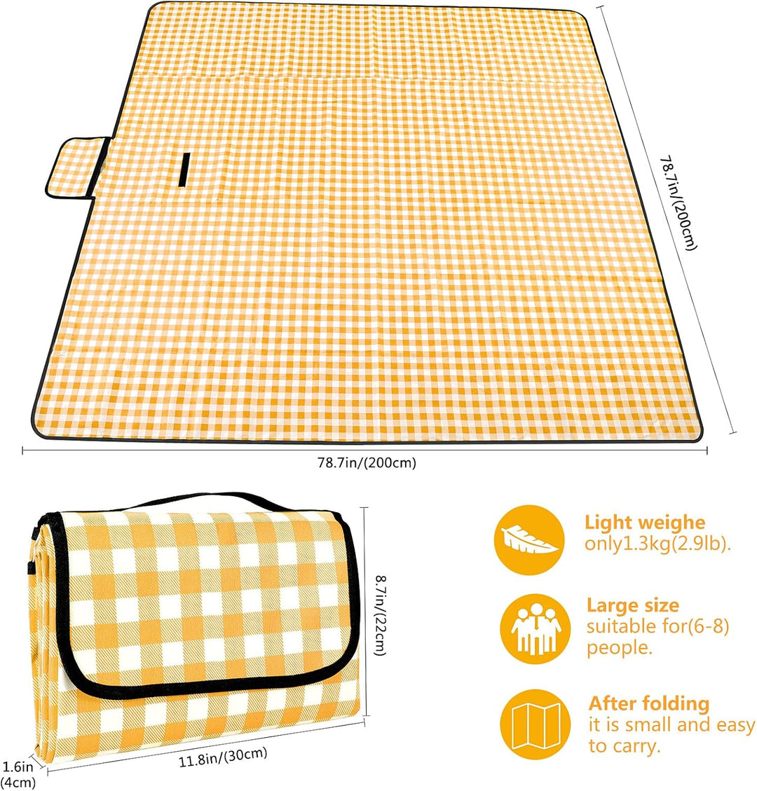 Picknickdecke 200 cm x 200 cm, wasserdicht, Stranddecke, Picknickmatte, waschbar, leicht, mit Griff,