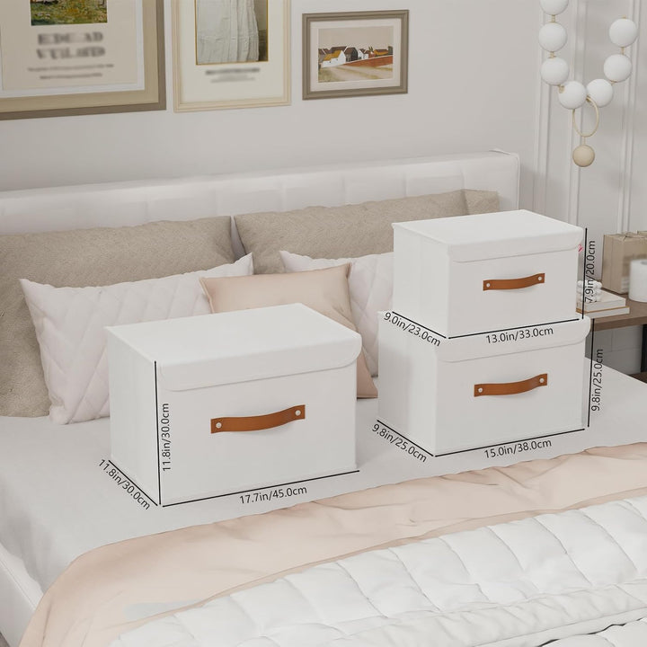 Yawinhe 3 Stück Aufbewahrungsbox aus Stoff, Faltbare Stoffboxen, Waschbare, für Schlafzimmer, Kleide