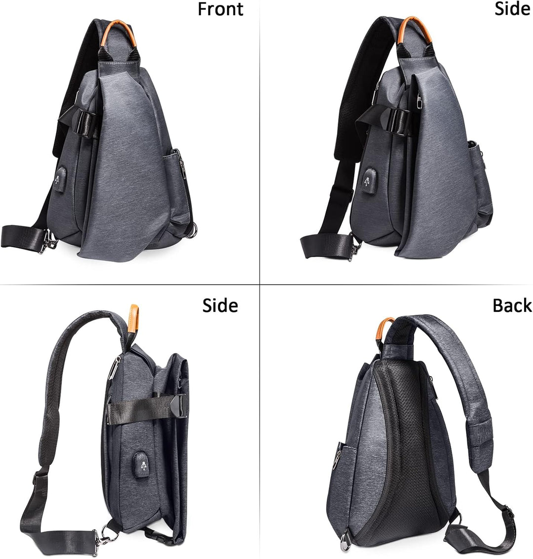 DORRISO Mode Herren Brusttasche Elegant Umhängetasche USB-Anschlussdesign Reise Schultertasche Casua
