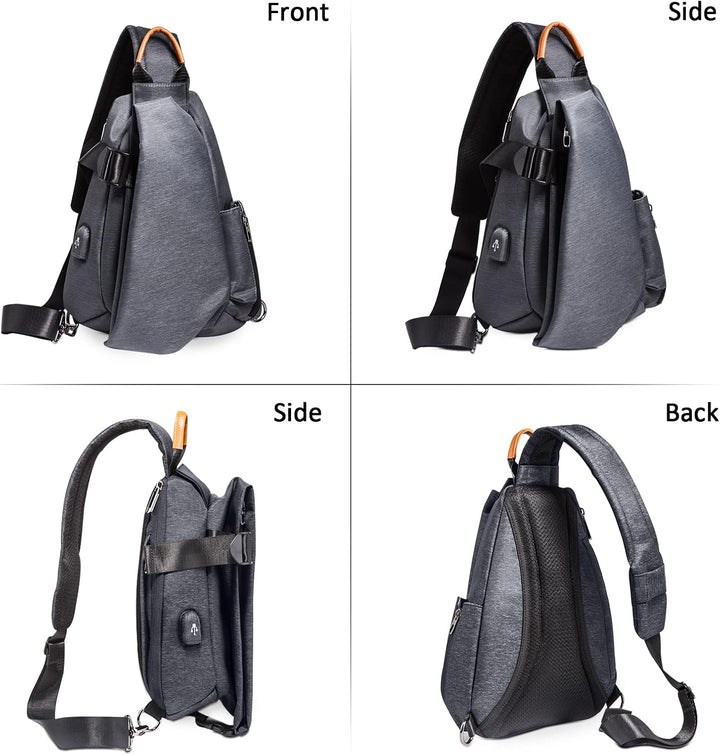 DORRISO Mode Herren Brusttasche Elegant Umhängetasche USB-Anschlussdesign Reise Schultertasche Casua