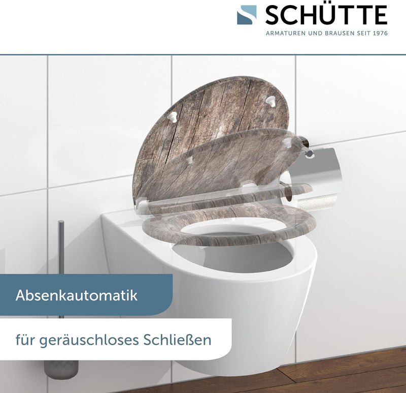 SCHÜTTE WC-Sitz Duroplast OLD WOOD, Toilettensitz mit Absenkautomatik und Schnellverschluss für die