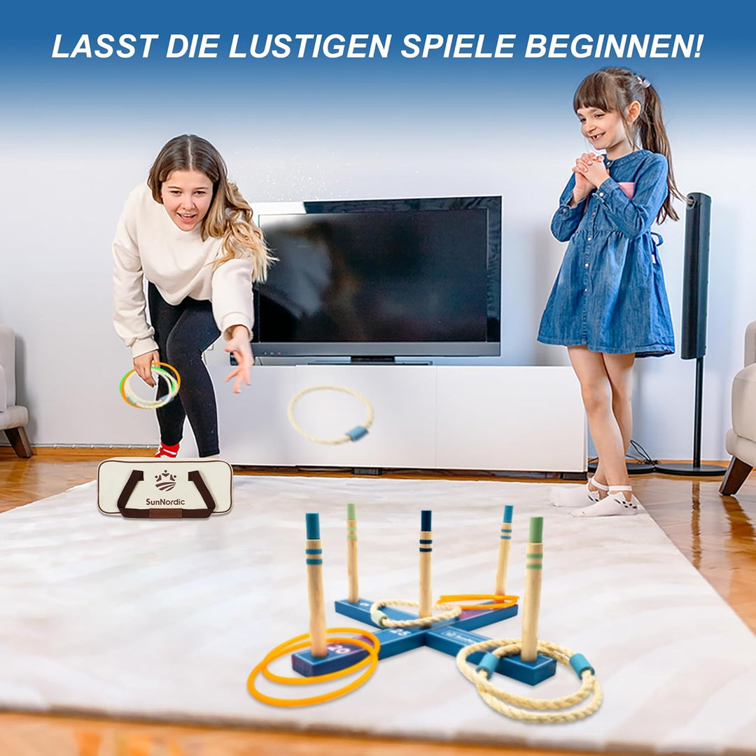 SunNordic Ringwurfspiel-Set aus Holz inklusive Wurfringen und Tragetasche Blue, Blue