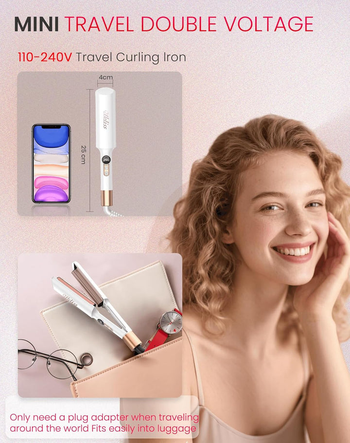 UKLISS Welleneisen, Pro Mini Welleneisen für Haare LCD-Anzeige 120-210℃, Reisegrösse Beach Waves Loc