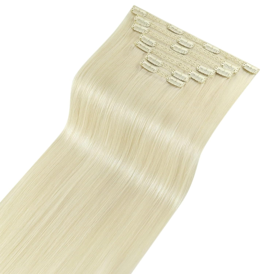 Fshine Echthaar Extensions Clip Weisse Blondine 40cm/16zoll Remy Haarverlängerung Echthaar Clip 120g