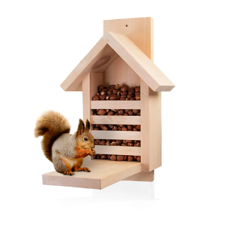 Zirbelino® Eichhörnchen Futterhaus, fix-fertig montiert aus 100% Zirbenholz | 100% wetterfest I meta