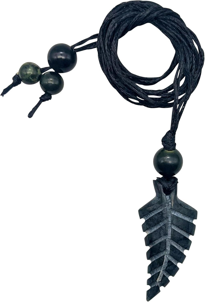 81stgeneration Anhänger Halskette Farn Handgeschnitzte Schwarze Nephrit-Jade für Damen und Herren