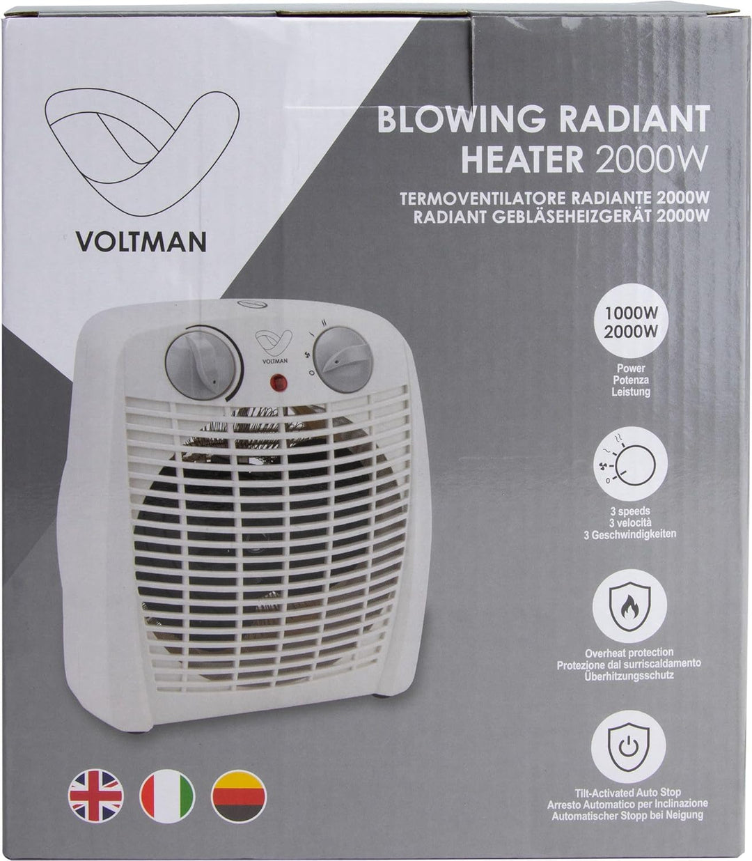DIO - Tragbarer Heizlüfter 2000W - Regelbarer Thermostat - 2 Heizleistungen - 3 Modi - Kompakt und L