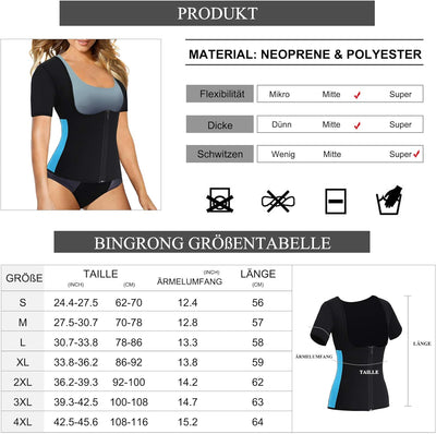 Bingrong Damen Sauna Effekt Anzug Fitness Taille Waist Trainer Neopren Shirt Top für Sport Workout K