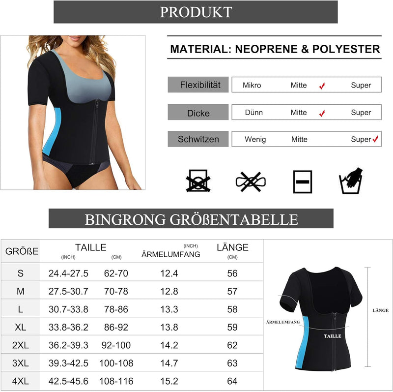 Bingrong Damen Sauna Effekt Anzug Fitness Taille Waist Trainer Neopren Shirt Top für Sport Workout K