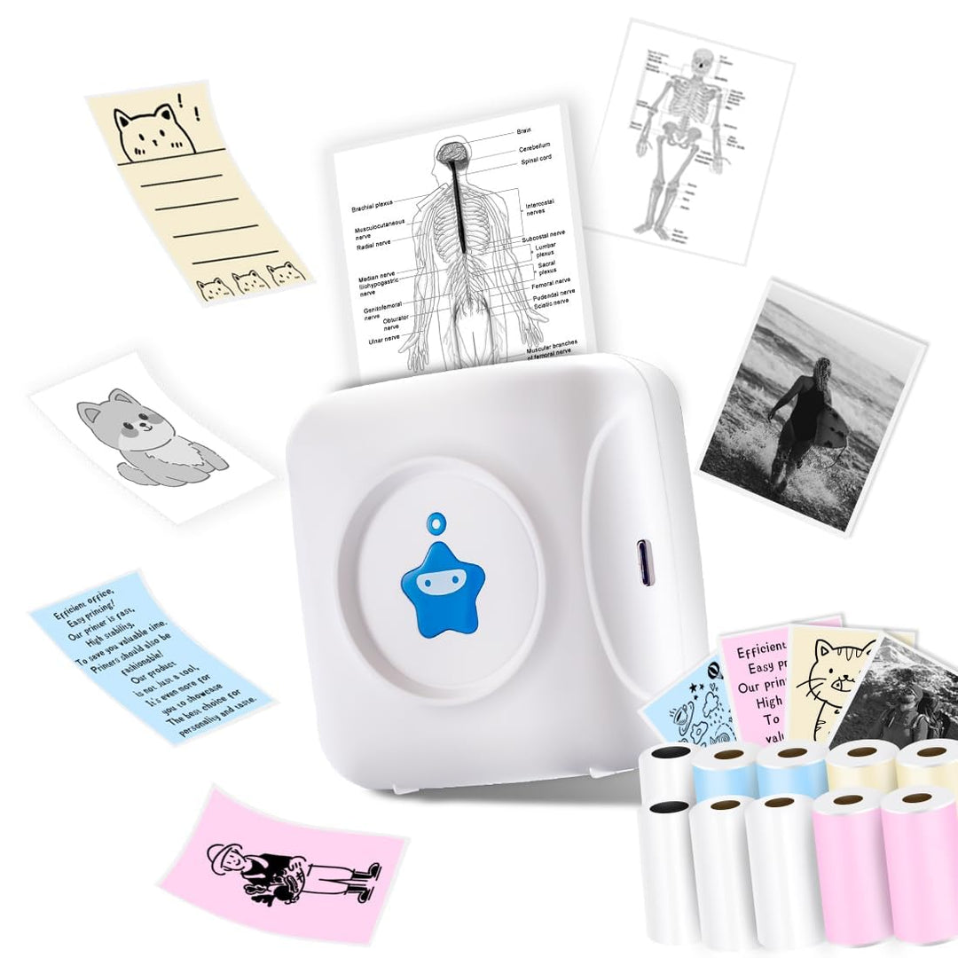 vretti Mini-Drucker TP2-Y Thermodrucker, Aufkleberdrucker kompatibel mit Android & iOS, Mini-Fotodru