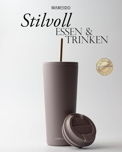 MAMEIDO Thermobecher mit Strohhalm 700ml & 470ml - Trinkbecher mit Deckel und Strohhalm aus Edelstah