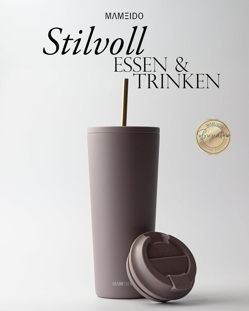 MAMEIDO Thermobecher mit Strohhalm 700ml & 470ml - Trinkbecher mit Deckel und Strohhalm aus Edelstah