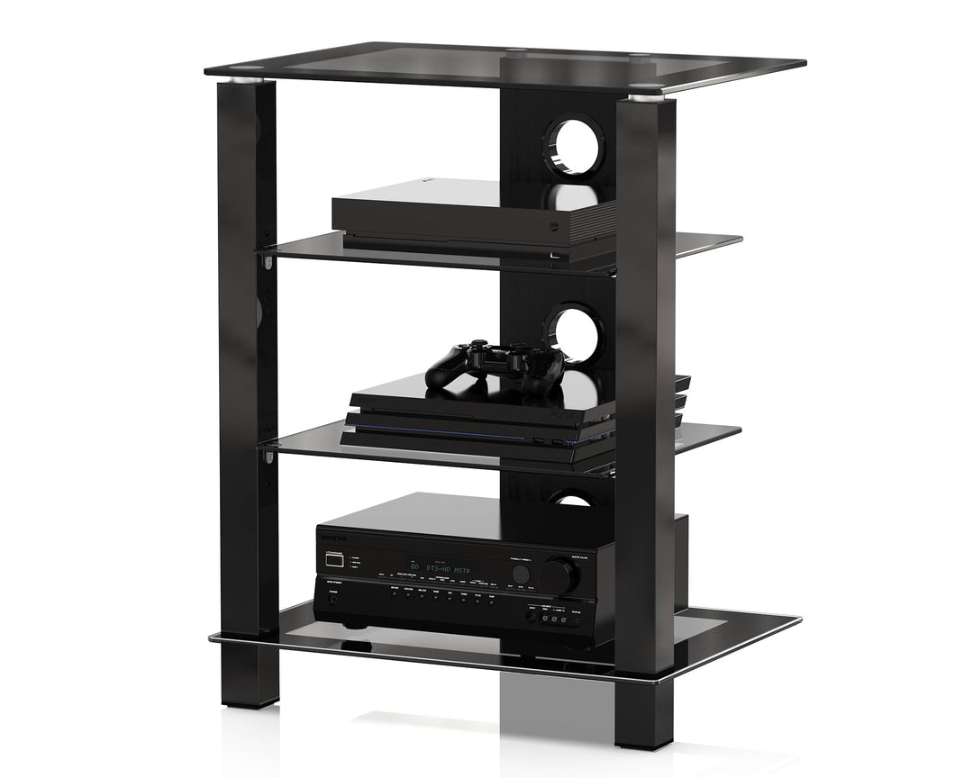 FITUEYES TV Rack HiFi Regal Audio Schrank Glas und Alu Höhenverstellbares Regal AS406003GB