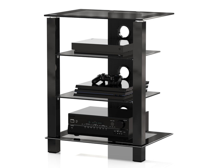 FITUEYES TV Rack HiFi Regal Audio Schrank Glas und Alu Höhenverstellbares Regal AS406003GB