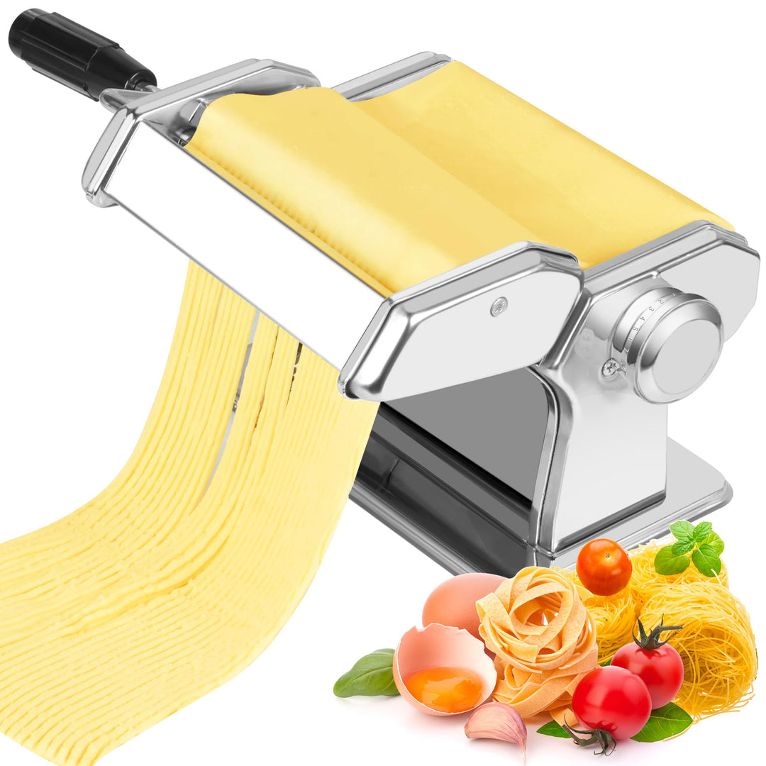 Alyoen Nudelmaschine Manuell, Pasta Maker aus Edelstahl, Pastamaschine mit 9 Einstellbaren Stärkeein