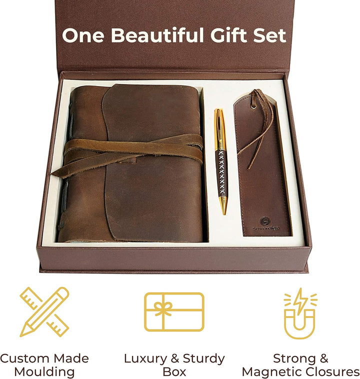 Leder Tagebuch Notizbuch Journal Geschenk Set mit Antik Leder Lesezeichen + Stift, handgefertigt Sch