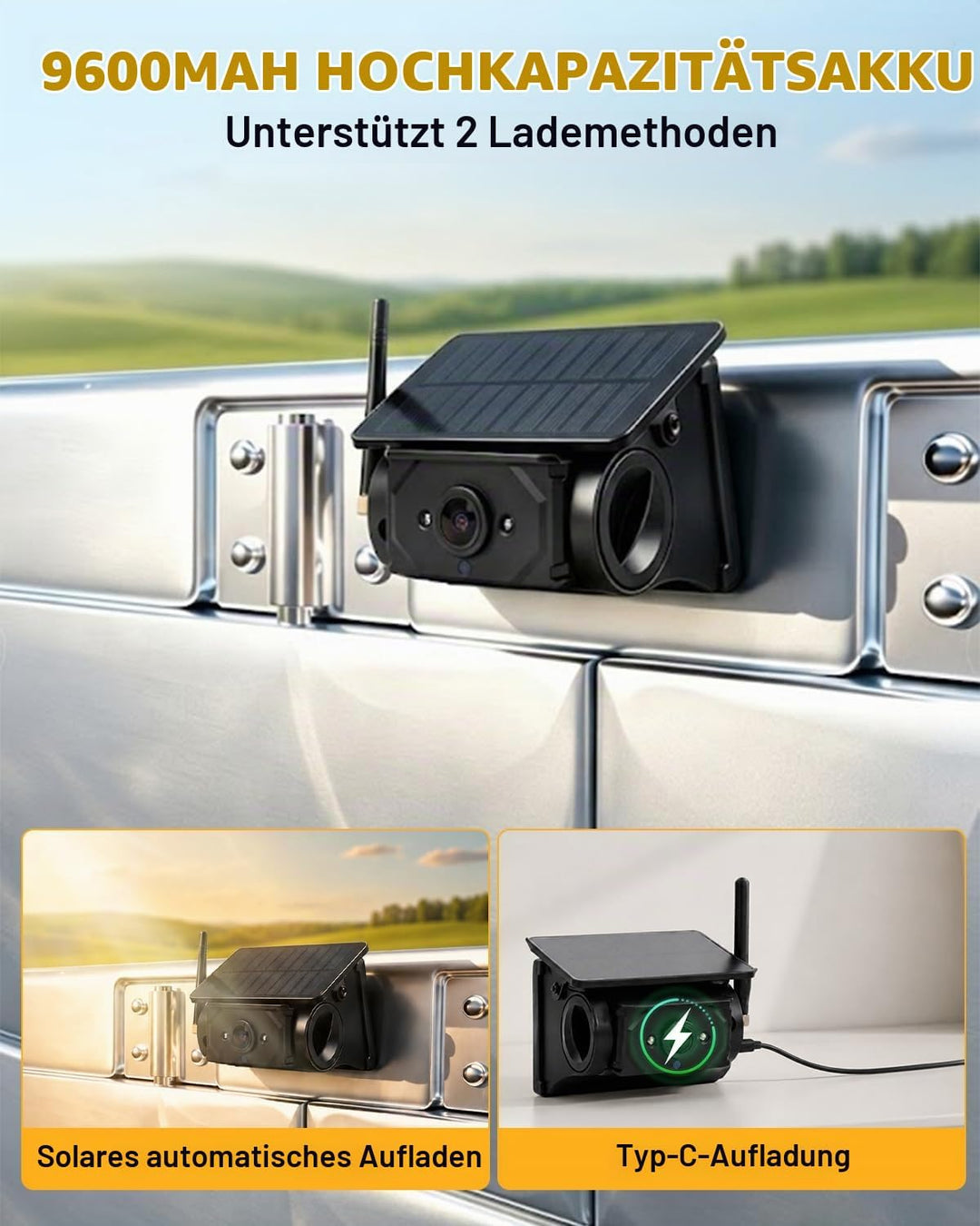 Solar Magnetische WLAN HD Rückfahrkamera 9600mAh 1080P IP67 LKW Nur Kamera, Nur Kamera