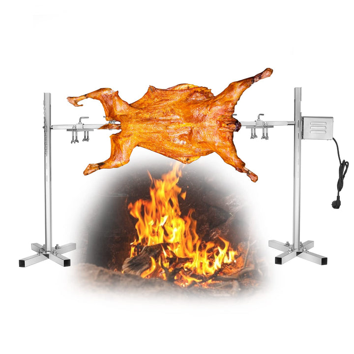 Elektrischer Drehspiess für Grill, 15W Motor mit 360° Rotation, höhenverstellbar 38-62 cm, Edelstahl