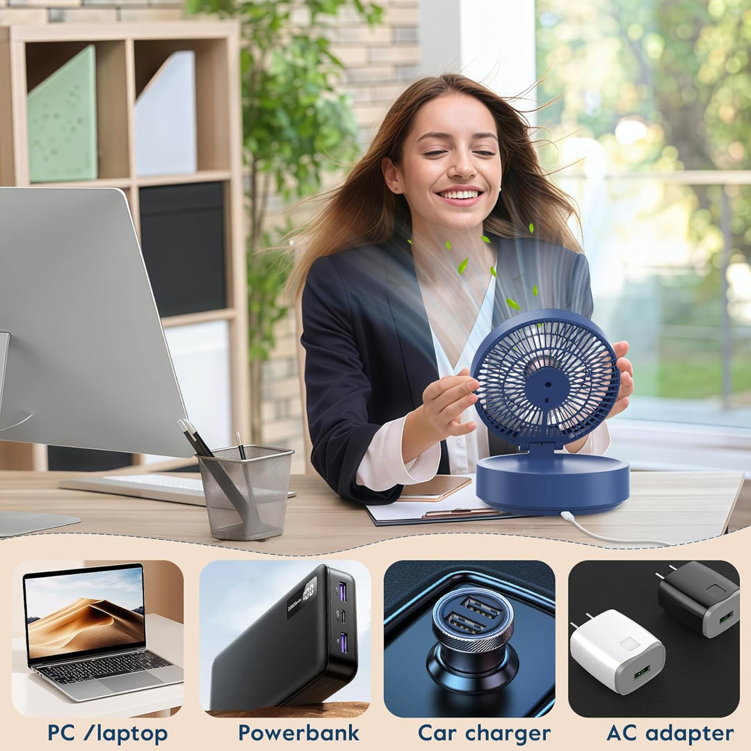 Leise USB Klein Ventilator, Tischventilator Sehr Leise und Starkem Luftstrom, Tragbarer Akku Batteri