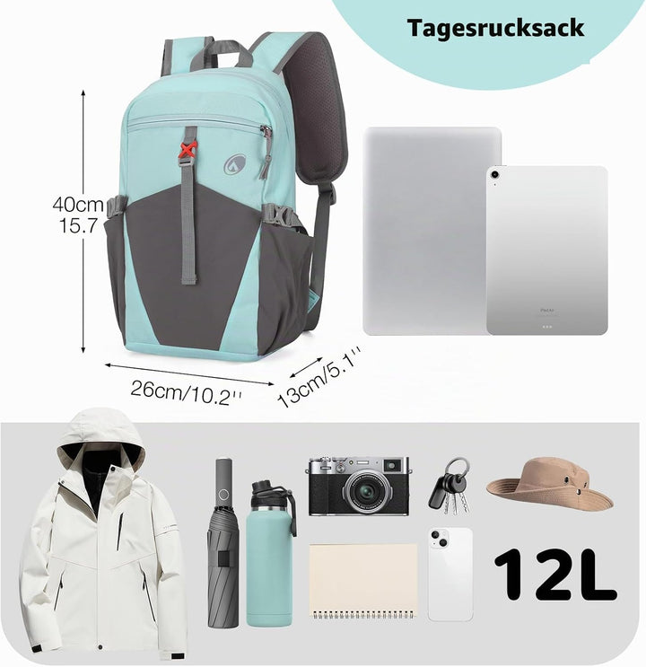12L Wanderrucksack Klein Leichter, Kleiner Rucksack Lässig Herren Damen, Mini Daypacks für Wandern R