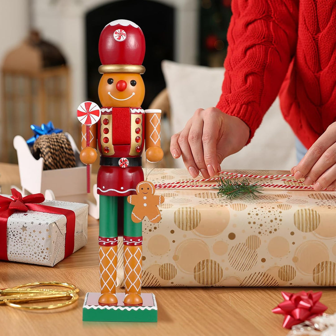 Hemobllo Nussknacker Figur Gross, 35cm Nussknacker Weihnachten Holz Deko Ingwerkuchenmeister Handgef