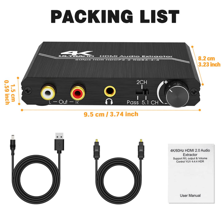 HDMI 2.0 Audio Extraktor - Tendak HDMI Audio Splitter 4K HDMI zu Optisch Spdif Toslink 3,5mm AUX Ste