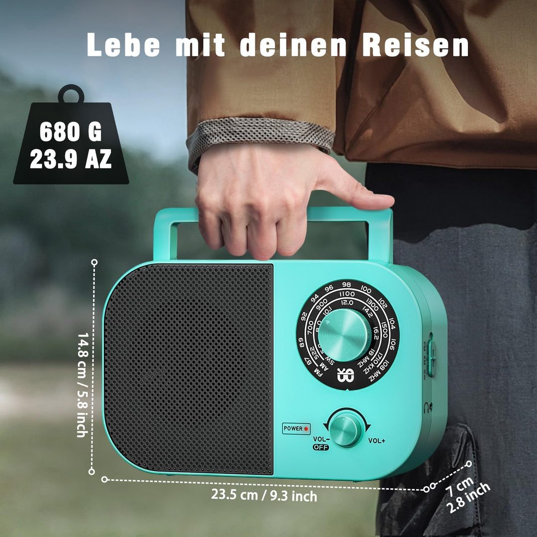 Tragbares Radio AM,FM,SW,UKW Kofferradio Netz und Batteriebetrieb, mit Bestem Empfang, Eingebautem L