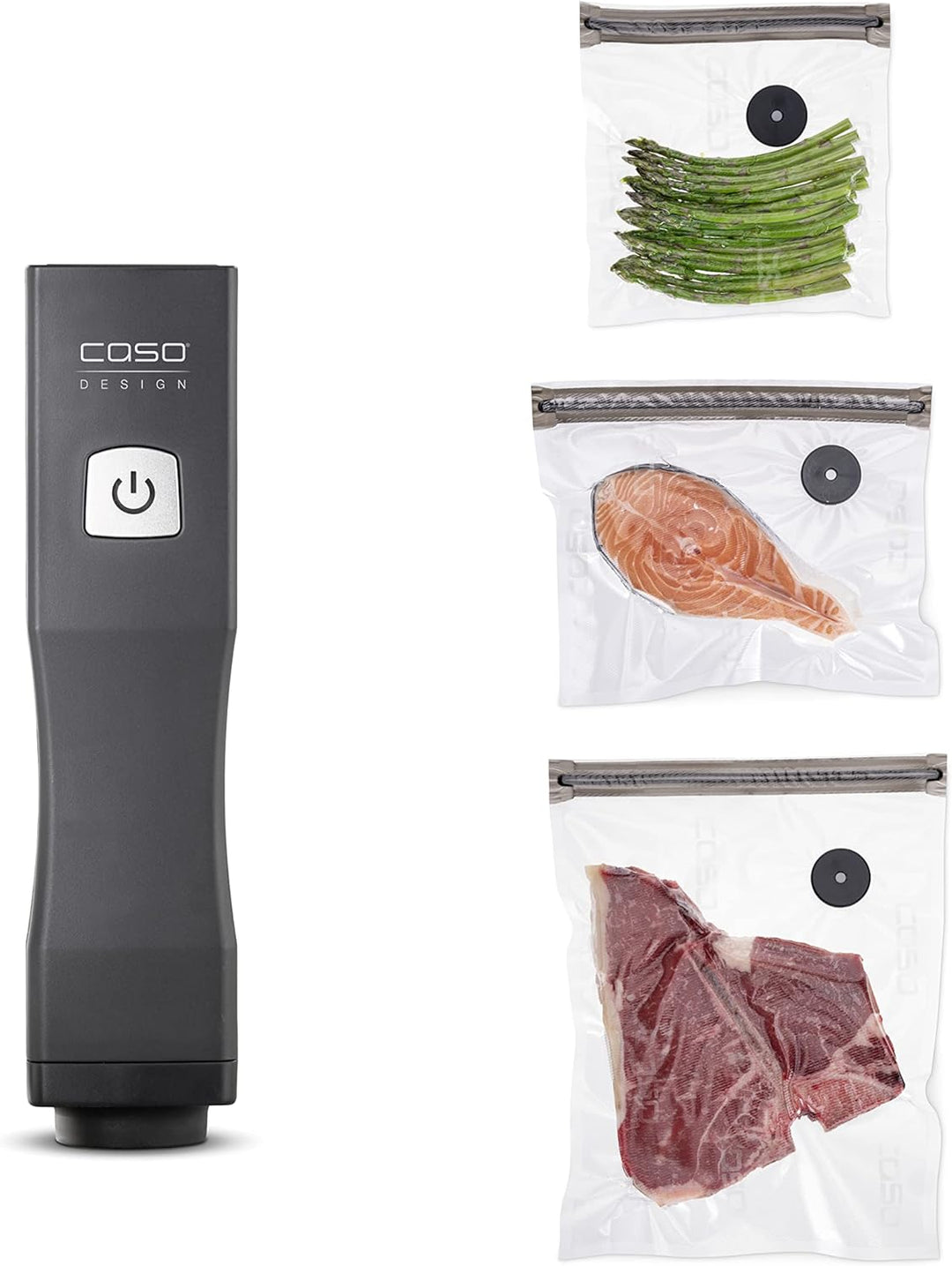 CASO Vacu OneTouch - Handvakuumierer inkl. Zubehör, 10 ZIP-Beutel, 2 ZIP-Locker, CASO Food Manager S