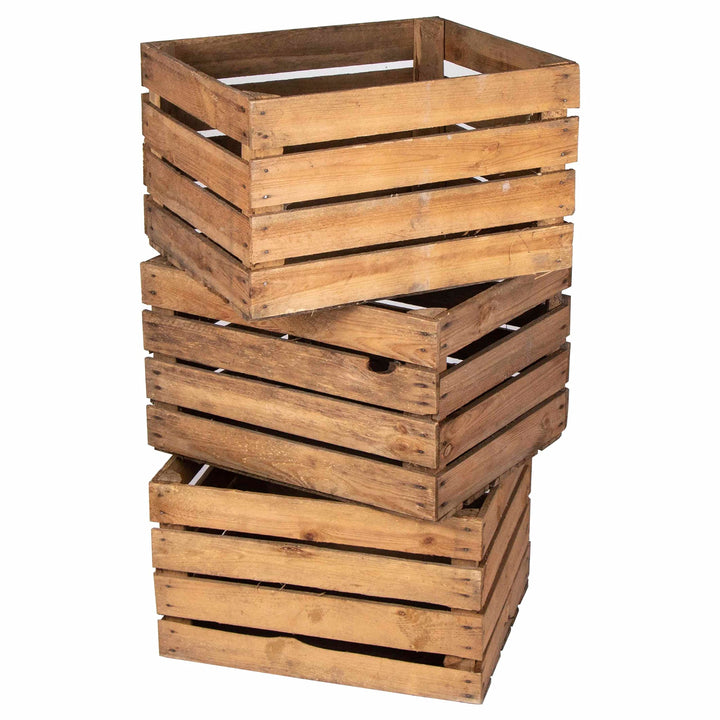 LAUBLUST Alte Vintage Holzkisten 3er Set - ca. 50x40x30cm, Natur | Gebrauchte Weinkisten &amp; Obstkiste