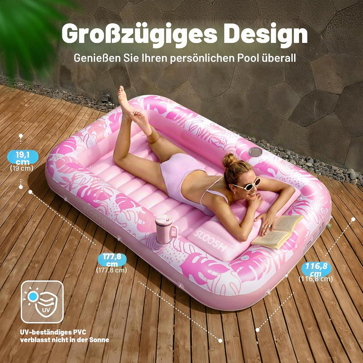 SLOOSH Aufblasbare Tanning Pool, 70" x 46"/ 85" x 57" Grosse aufblasbarer Luftmatratze für Erwachsen