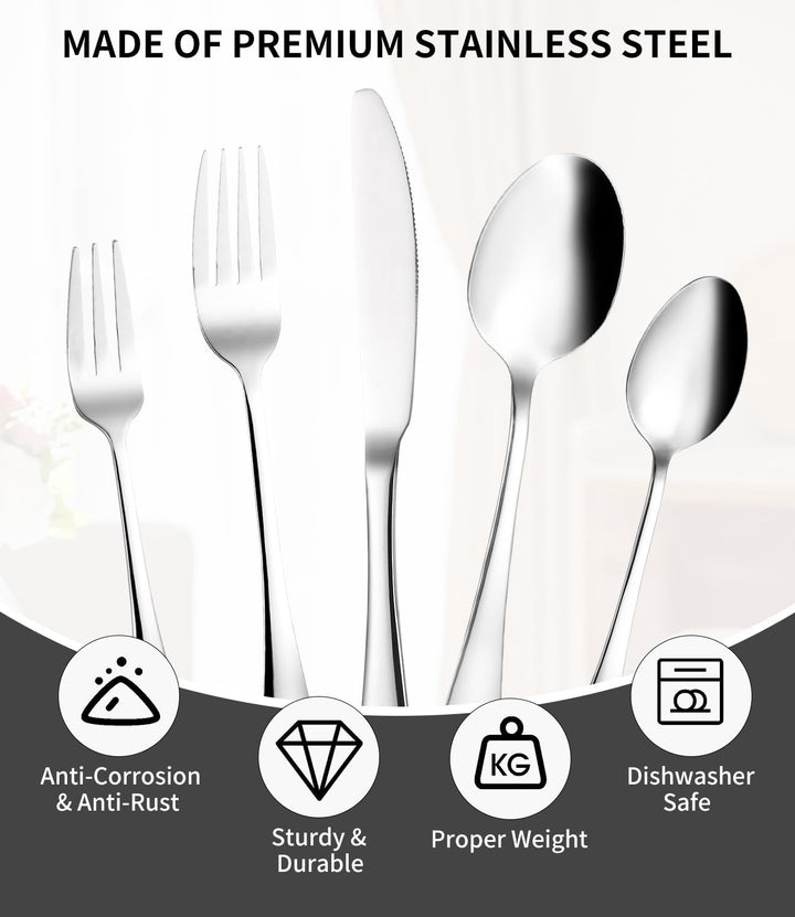Besteck Set 12 Personen, 60 teilig Edelstahl Bestecksets, mit Steakmesser, Elegantes Essbesteck, Hoc