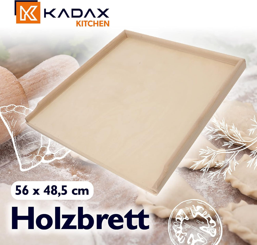 KADAX Holzbackbrett, robustes Backbrett für Pizza, Lebkuchen, Nudeln, Brettchen mit Anschlagleisten