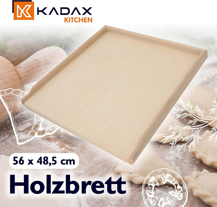 KADAX Holzbackbrett, robustes Backbrett für Pizza, Lebkuchen, Nudeln, Brettchen mit Anschlagleisten