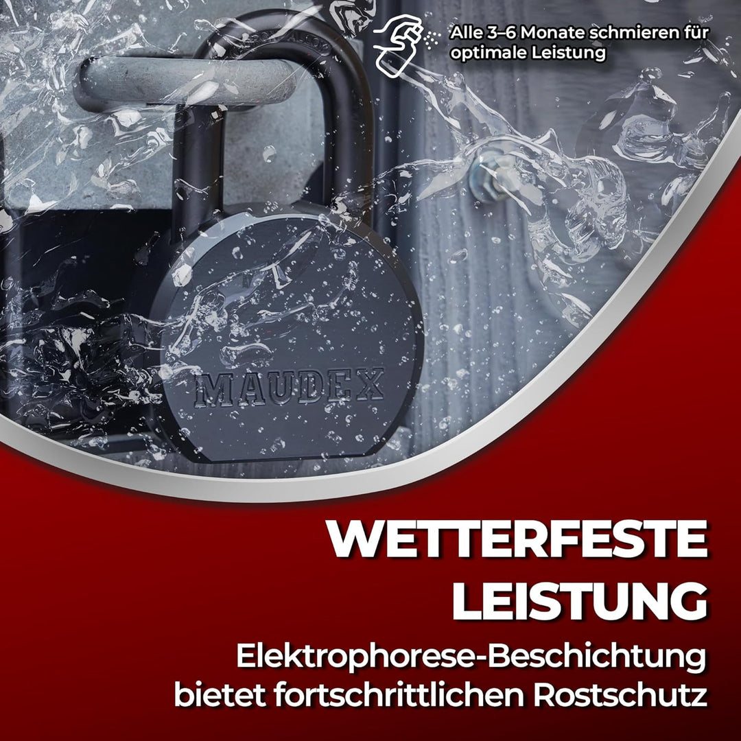 PML65 Heavy Duty Vorhängeschloss – Sicherheitsschloss mit Boron-Stahlbügel, wetterfest, 5 Messingsch