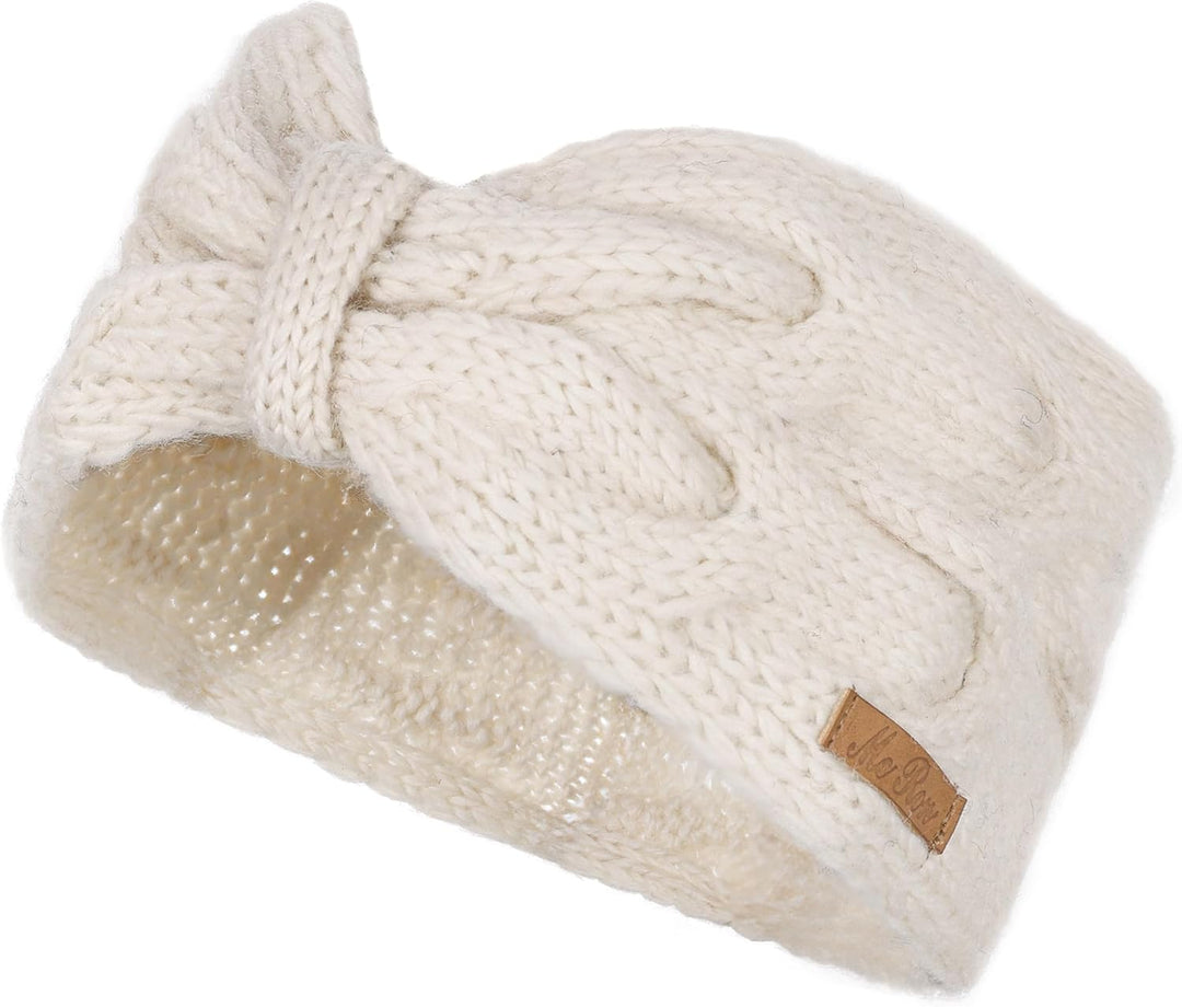 McRon Damen Gestricktes Stirnband mit Schleife Knoten Modell Iva Weiss, Weiss