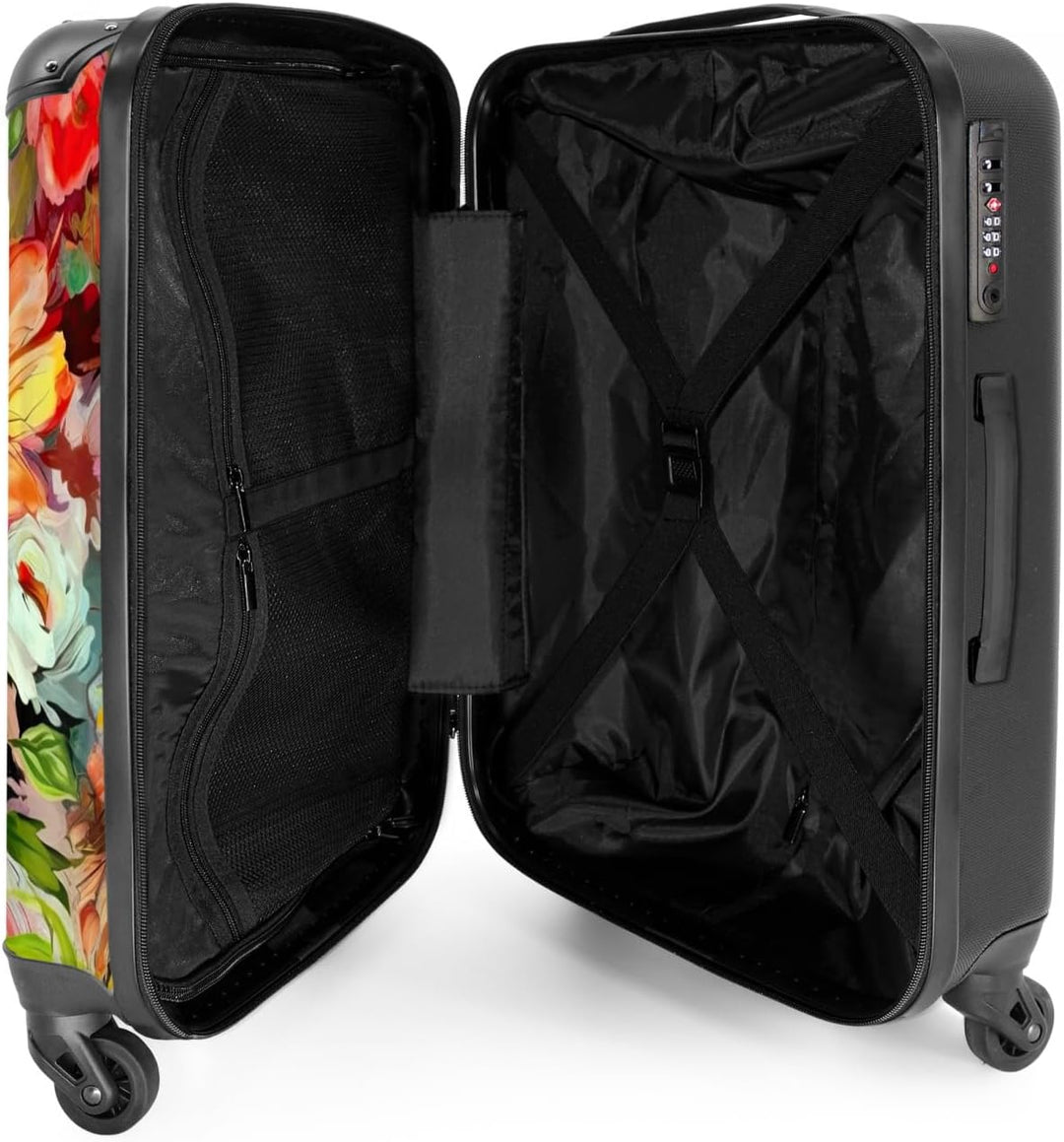 Koffer gross Trolley Rollkoffer Reisekoffer mit 4 Rollen Fotokoffer - Blumen - Farbenfroh - Kunst -