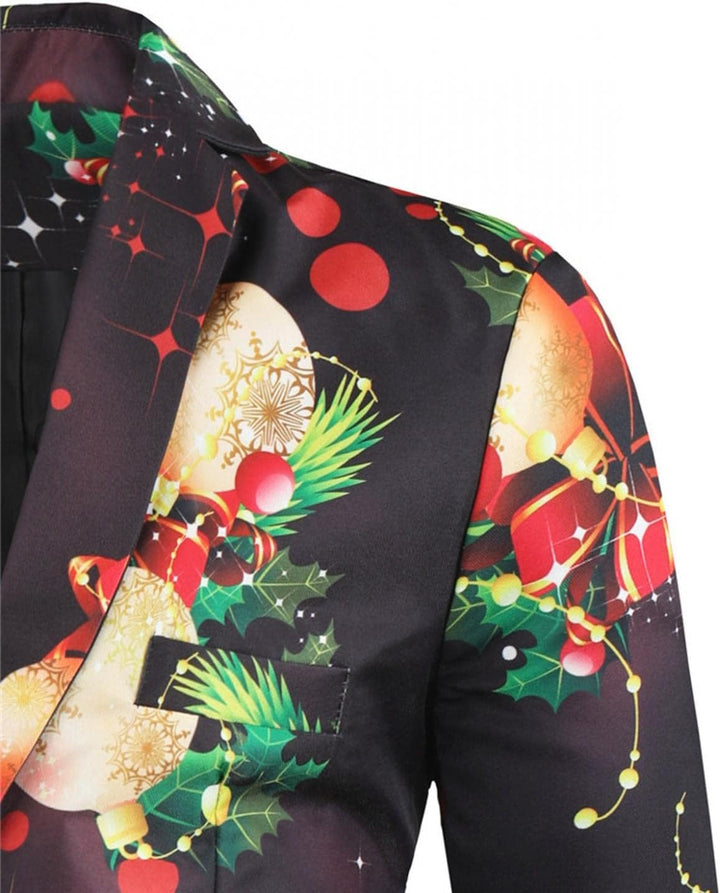 Zhiyao Herren Lustige Weihnachtsanzug 2-Teilig Slim Fit Button Verschiedene Drucke Formal Weihnachte