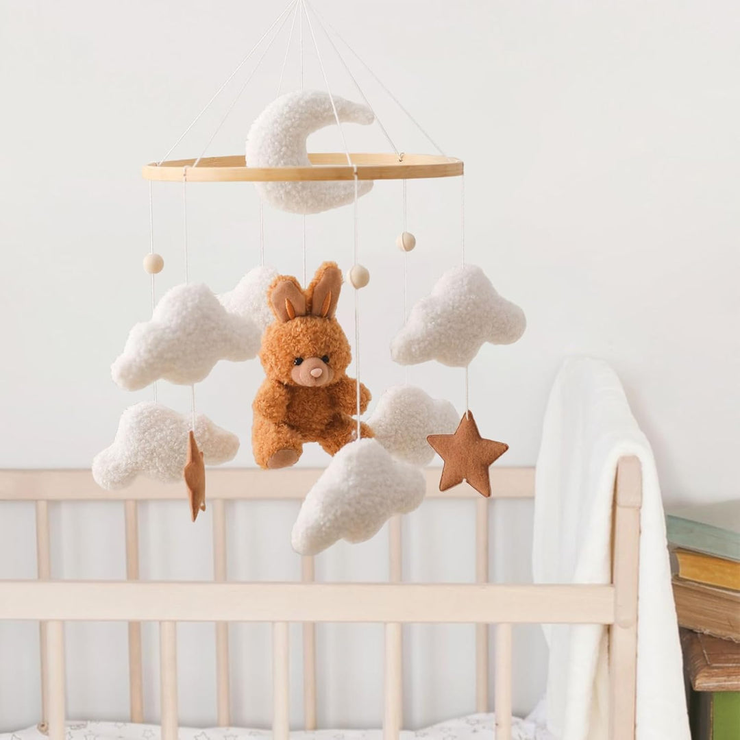 Mobile Baby Windspiele, Babybett Mobile 3D Bär Hase Kaninchen Wolken, Kinderzimmer Hängende Bettgloc