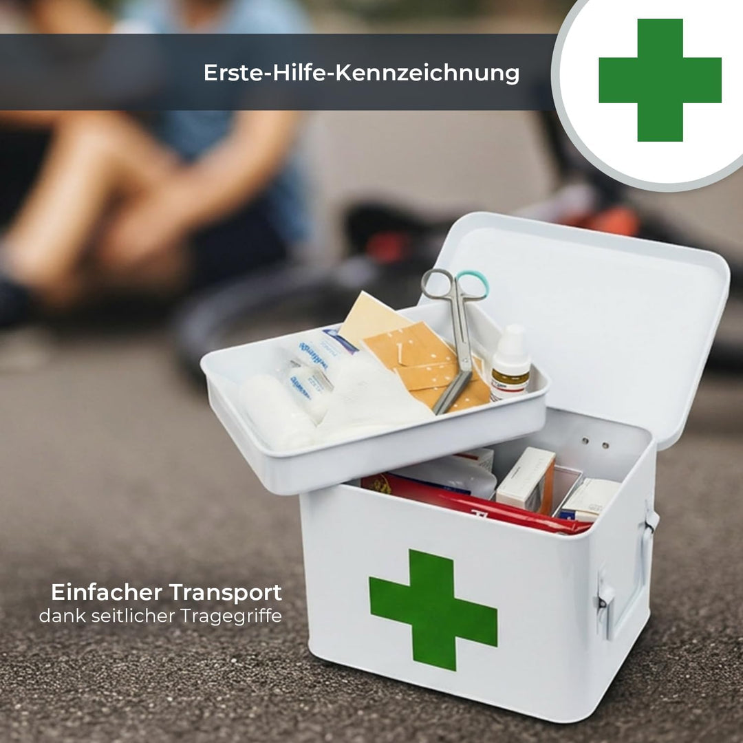 HMF Hausapotheke aus Metall zur Medikamenten Aufbewahrung | 22,5 x 16,5 x 15,5 cm | Weiss 22.5 x 16.