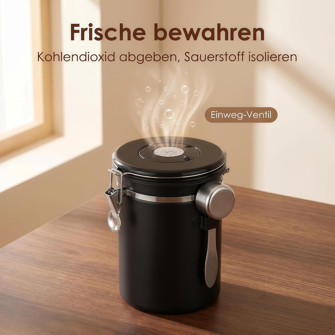 Kaffeedose Luftdicht 2,8 L Kaffeebohnen Behälter aus Edelstahl | Bohnen Luftdichte Vakuum Kaffee Dos