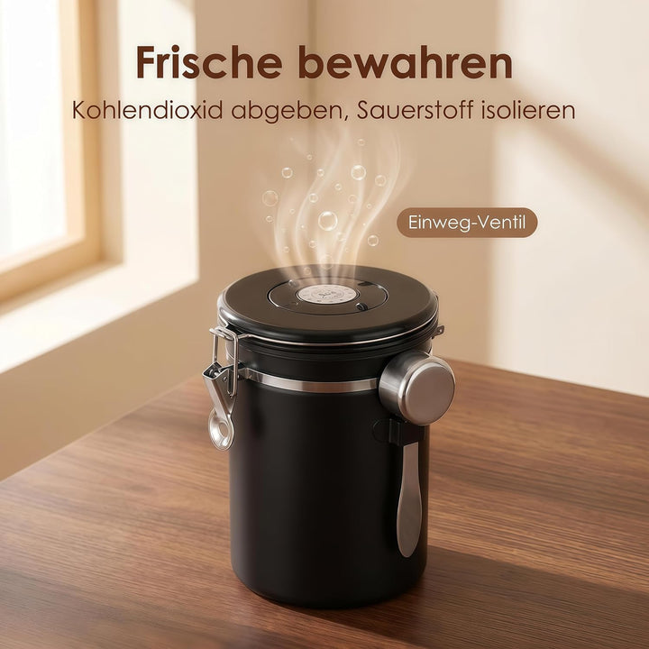 Kaffeedose Luftdicht 2,8 L Kaffeebohnen Behälter aus Edelstahl | Bohnen Luftdichte Vakuum Kaffee Dos