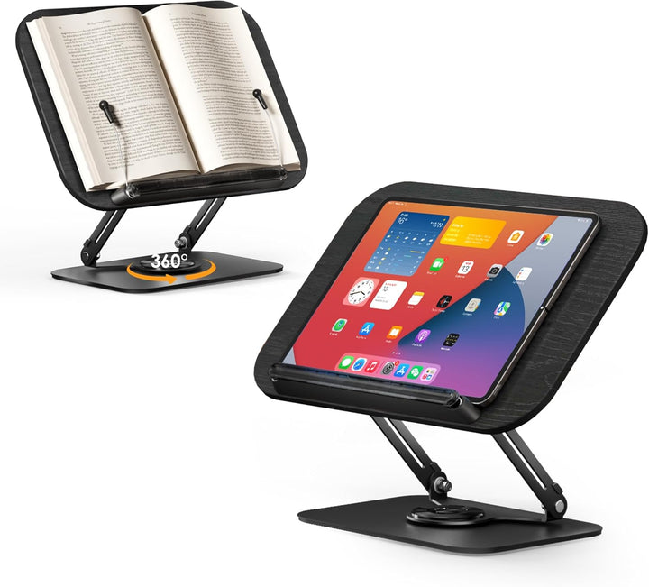 SupeDesk Buchständer zum Lesen,verstellbarer Holz-Buchhalter Leseständer,360° drehbar,faltbar,Kochbu