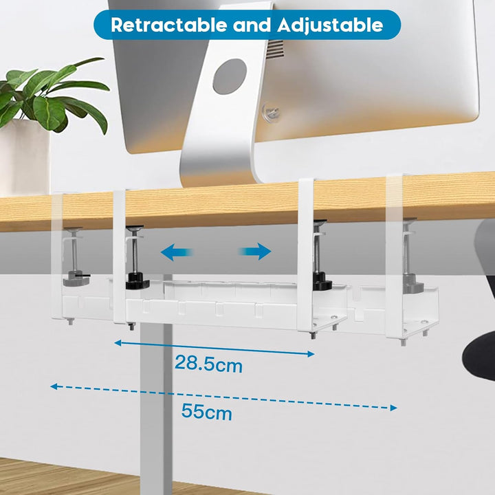 GUOOUG Kabelkanal Schreibtisch Weiss Ohne Bohren, Einziehbar 28,5-55CM Kabelmanagement Schreibtisch,