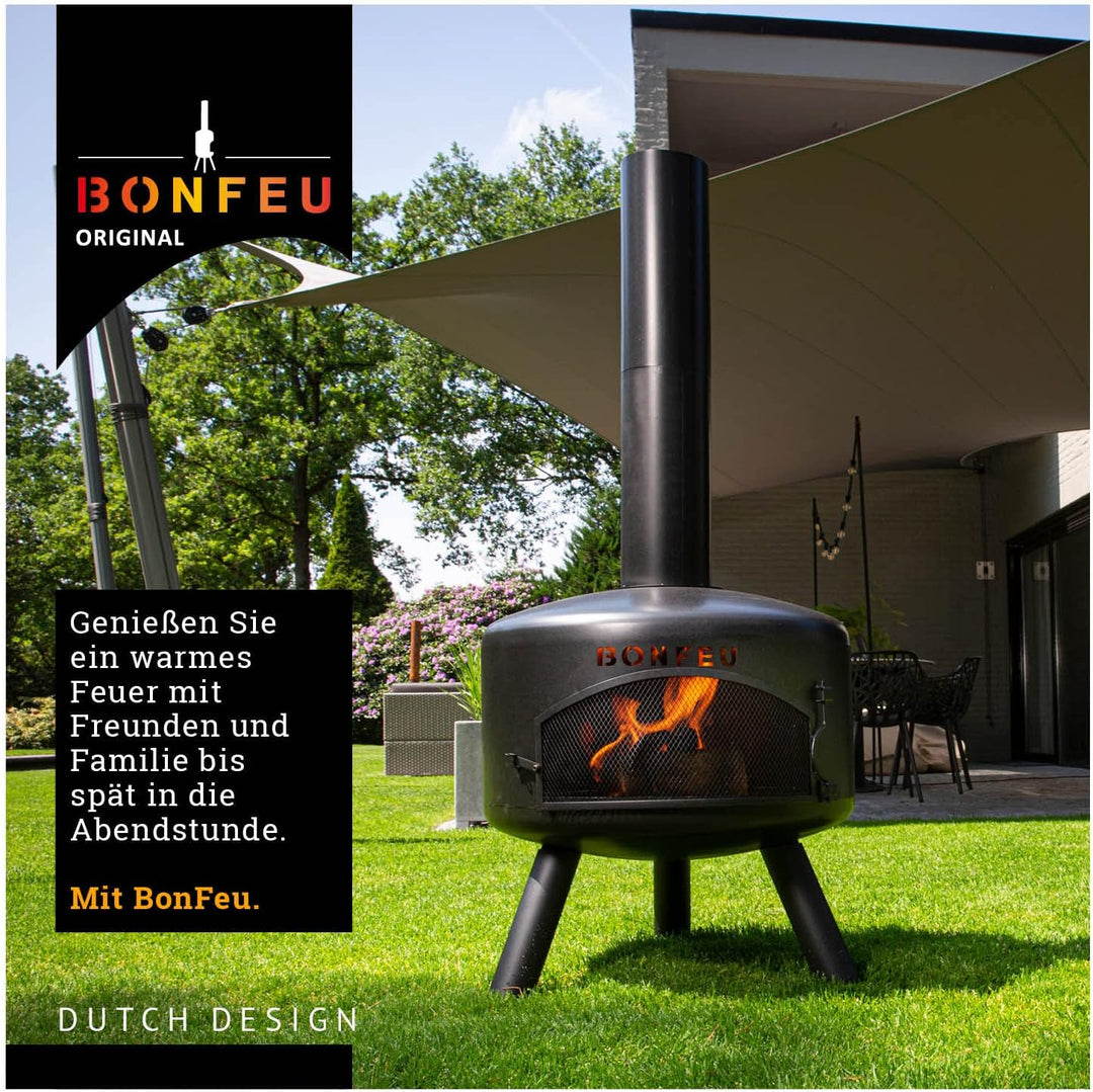 BonFeu BonGiro Schwarz - Terrassenofen - Feuerstelle mit Funkenschutz für entspannte Abende - Feuers