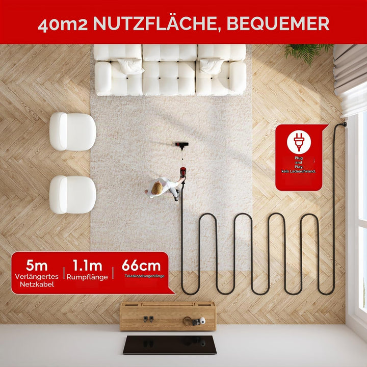 Staubsauger,20KPa/500W,Kabelstaubsauger,Staubsauger mit 5 Kabel,Handstaubsauger für Harte Böden/Tier
