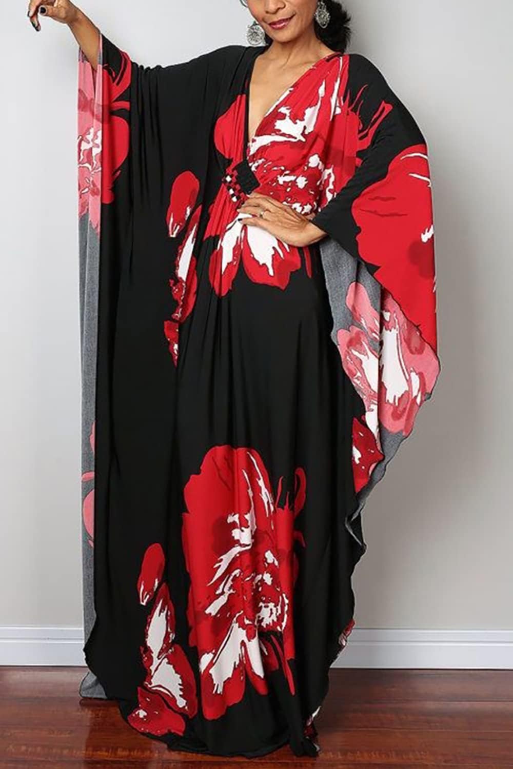YouKD Sommer Geblümter Loser Kaftan Boho-Strand Bikini Aufdecken Kleid Plus Grösse Robe für Damen Ei